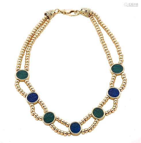 Collier double rangs de perles d or jaune 18K (750/°°), ponc...