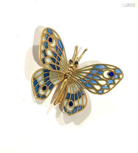 Broche Papillon en or jaune 18K (750/°°), les ailes mobiles ...