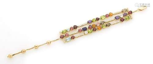 Bracelet Tutti Frutti triple rangs en or jaune 18K (750/°°),...