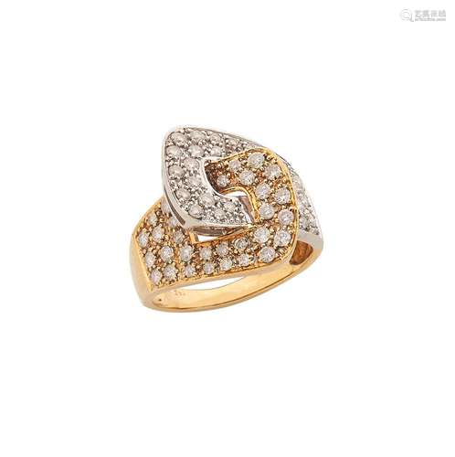 Bague en or de deux tons 18k (750/°°), le plateau figurant d...