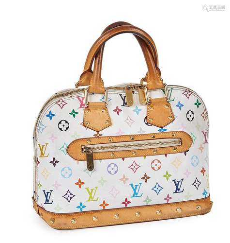 VUITTON, Sac modèle Alma en toile monogrammée multicolore bl...