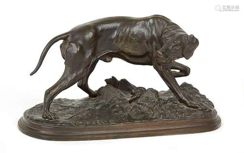 Pierre-Jules MÈNE (1810-1879) Chien à l arrêt Bronze à patin...