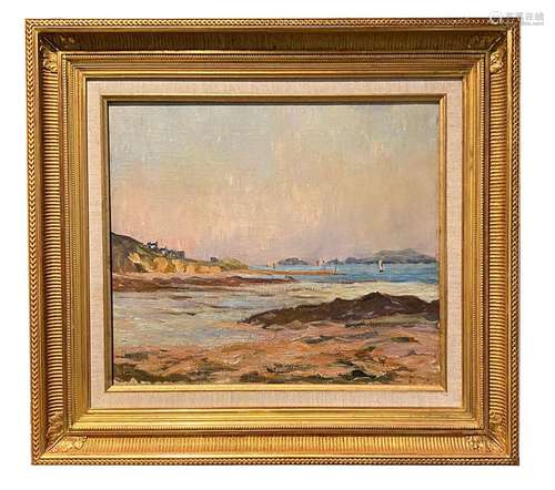 Maxime MAUFRA (1861-1918) Bord de côte en Bretagne Huile sur...