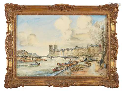 Franck WILL (1900-1951) Paris, les quais, Notre-Dame Aquarel...