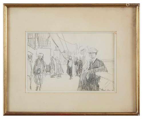 MARIN-MARIE (1901-1987) Repos sur le pont Dessin au crayon, ...