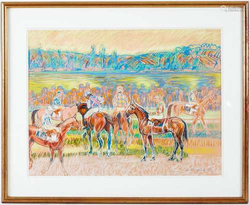 Henri THOMAS (1930-2016) Les courses, 1999 pastel signé et d...