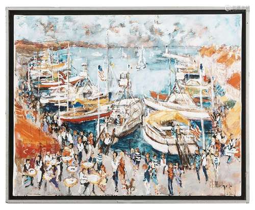 Urbain HUCHET (1930-2014) Port en Provence Huile sur toile s...