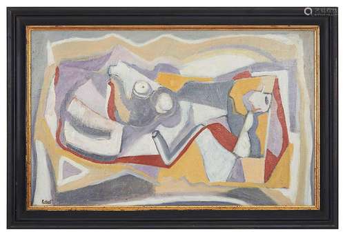 Pierre PENKOAT (1945) Nature Morte grise et jaune Huile sur ...