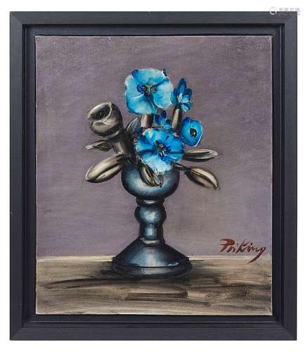 Franz PRIKING (1929-1979) Bouquet bleu Huile sur toile signé...