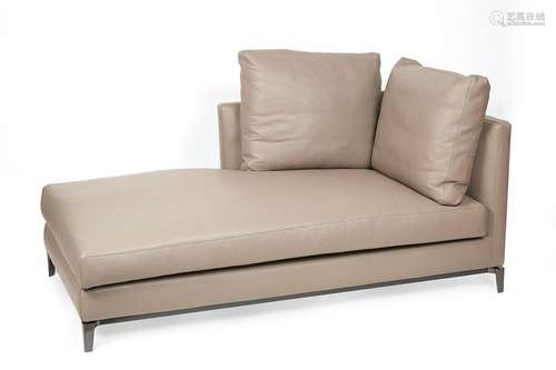 MINOTTI Canapé chaise longue en épais cuir grainé gris 70 x ...