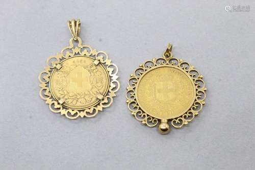 Lot de deux pendentifs en or jaune 18k (750) ornés chacun d&...