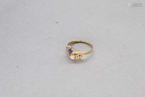 Bague en or jaune 18k (750) ornée d'un diamant taille an...