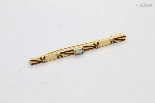 Broche barette en or jaune 18k (750), une aigue-marine en so...