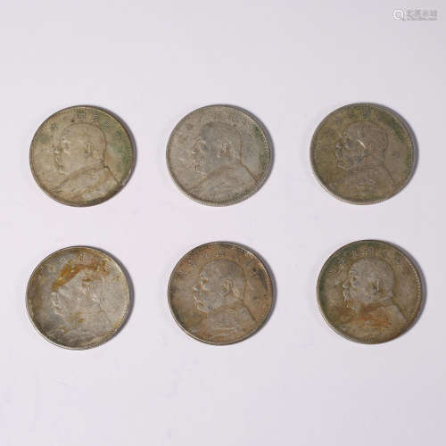 Yuan Shikai 6 silver coins during the Ninth Year of the Repu...