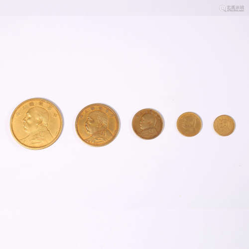 Five gold coins of Yuan Shikai in the Republic of China