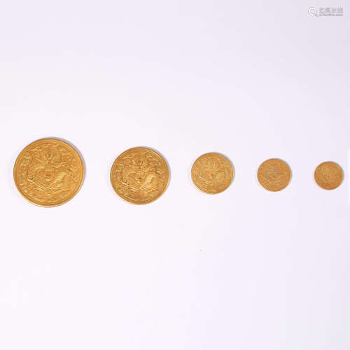 Five gold coins with dragon patterns made during the Bingwu ...