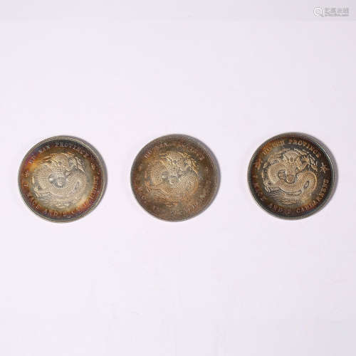 Three silver coins with dragon pattern made by Beiyang durin...