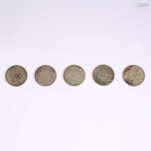 Five silver coins with dragon pattern in Guangdong Province ...