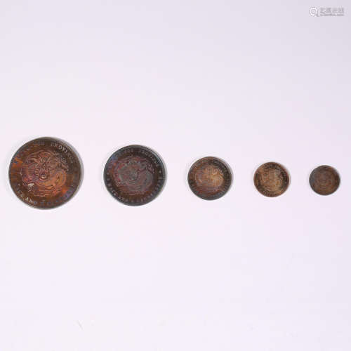Five silver coins with dragon pattern in Jiangsu Province du...