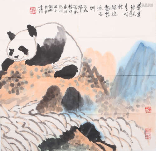 洪世清 熊猫 纸本画心