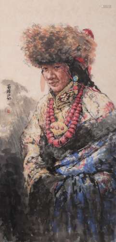 南海岩 藏族人物 纸本立轴