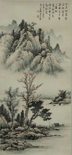 Chinese Ink Color Painting w Calligraphy