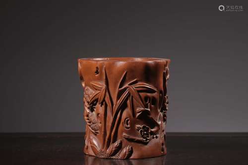 Chinese Huangyang Wood Carved Brushpot