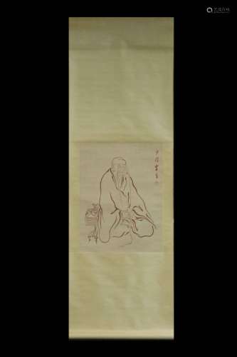 Chinese Ink Color Scroll Painting w Calligraphy