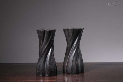 Pair of Chinese Ztian Wood Flower Vase