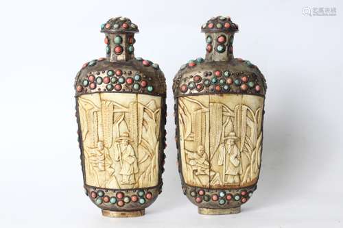 Pair of Chinese Tibetan Snuff Bottle