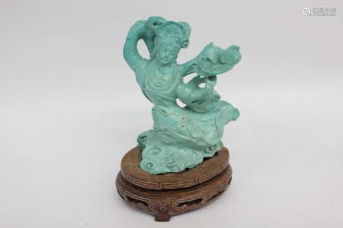 Chinese Turquoise Carved Lady Figurine