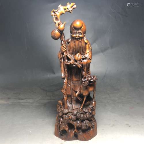 Chinese Huangyang Wood Carved Shou figural