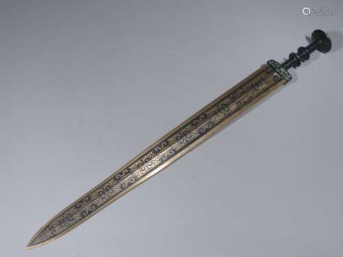 Chinese Gilt Bronze Sword,Silver inlaid