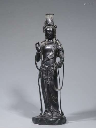 Chinese Zitan Wood Carved Standing Guanyin