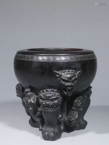 Chinese Hand Carved Zitan Wood Censer