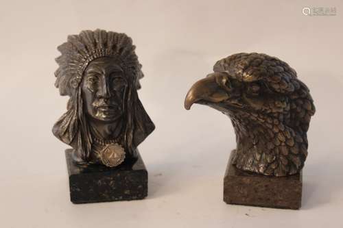 Two 1920's American Bronze Paper Weight,Eagle&Ind