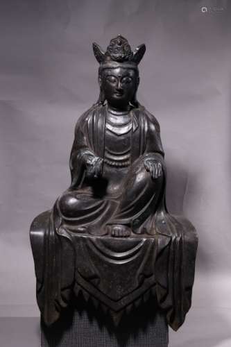 Chinese Bronze Buddha w Calligraphy
