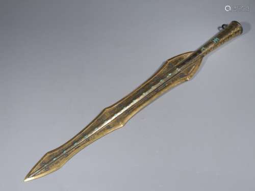 Chinese Gilt Bronze Sword,Silver inlaid