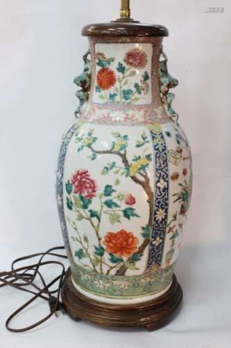 Chinese Famille Rose Porcelain Vase Made into Lamp