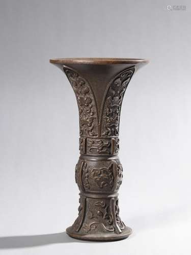 Chinese Bronze Gu Vase,Mark