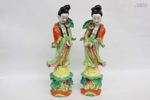 Pair of Chinese Famille Rose Porcelain Figurals