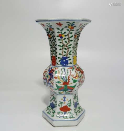 Chinese Wucai Porcelain Gu Vase,Mark