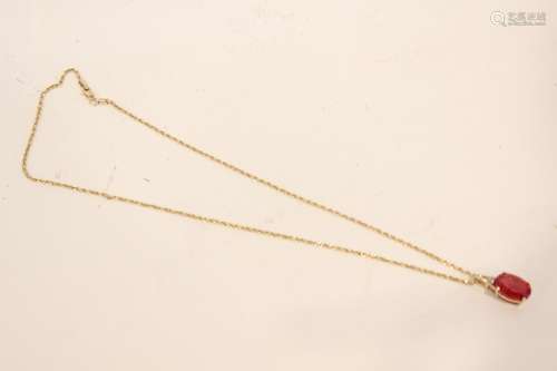 14 K  Gold Necklace w Red Natural Stone