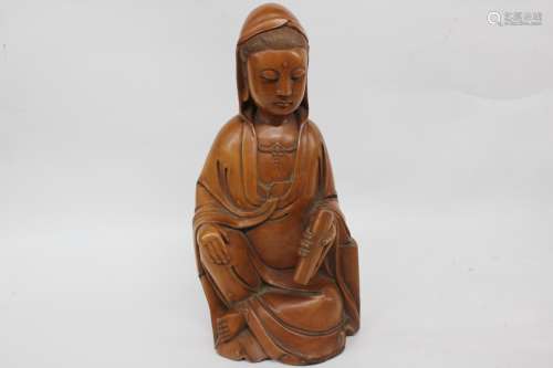 Chinese Huangyang Wood Carved Guanyin