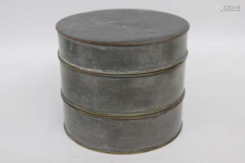 Chinese Bomboo-Form Pewter Box, Purchased From