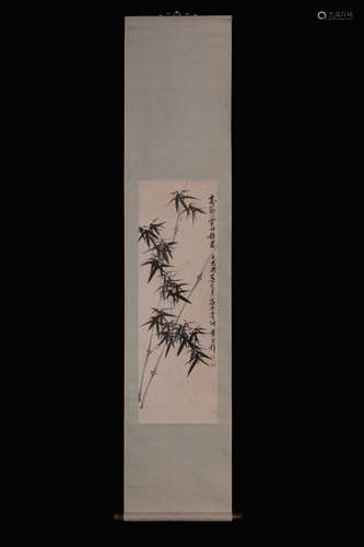 Chinese Ink Color Scroll Painting w Calligraphy