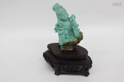 Chinese Turquoise Carved Lady Figurine