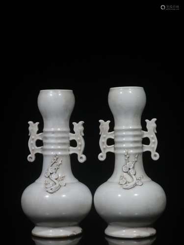 Pair of Chinese White Glazed Porcelain Vases