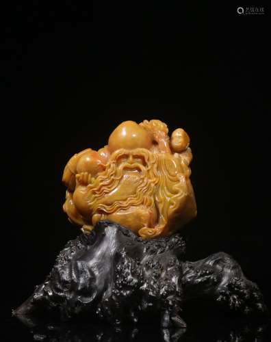 Chinese Soapstone Hand Carved Shou Figural