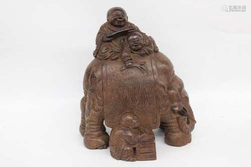 Chinese Bamboo Carved Boys and Elephant